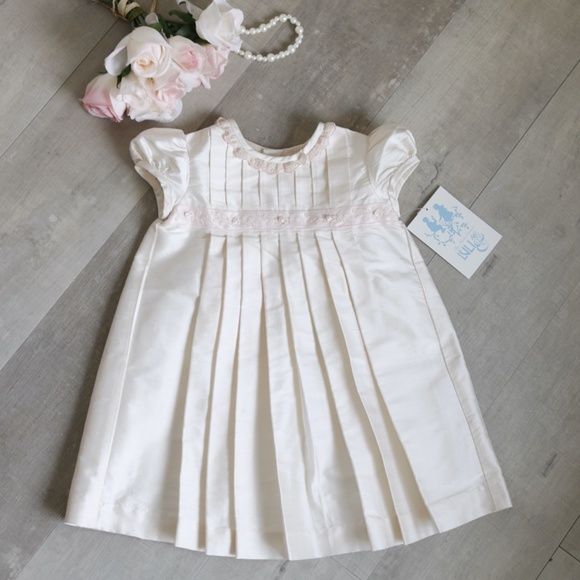 Ivory Silk Dress ELEGANT Pink Trim FLOWER GIRL Special Occasion Luli & Me NWT - Picture 9 of 11